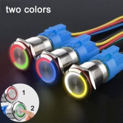 Tryckknappsbrytare i metall - tvåfärgad LED - vattentät - låsning - 12V - 220V - 199mm - 22mm
