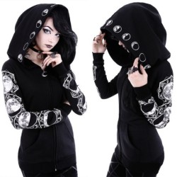 Svart hoodie - med dragkedja - punkstil