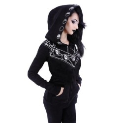 Halloween svart hoodie - med dragkedja - vitt tryck i Gothic stil