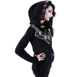 Halloween black hoodie - with zipper - white Gothic style printHoodies & Jumpers