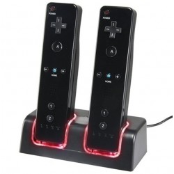 Dubbel laddare - LED-indikator - för Wii-kontroller - med 2 batterier