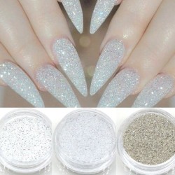Shiny nail glitter - white sparkle flakes - sandy powderNail polish