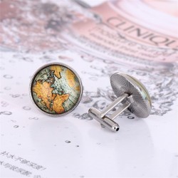 World map - round silver cufflinksCufflinks