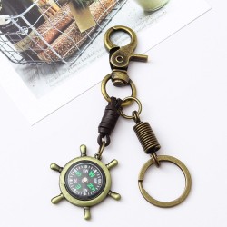 Vintage brons nyckelring - roderhjul / kompass