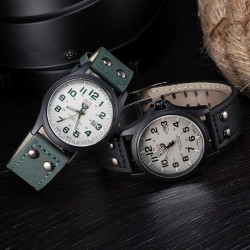 Fashionabla militärkvartsklocka - läderarmband - unisex