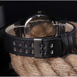 Fashionable military quartz watch - leather strap - unisexWatches