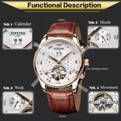 KINYUED - mechanical tourbillon watch - skeleton design - leather strapWatches