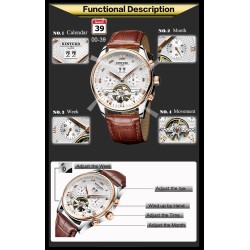 KINYUED - mechanical tourbillon watch - skeleton design - leather strapWatches