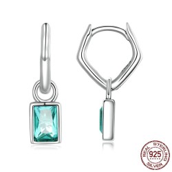 Irregular long earrings - square green zircon - 925 sterling silverEarrings