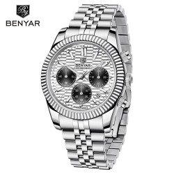 BENYAR - elegant Quartz watch - chronograph - waterproof - stainless steel - whiteWatches