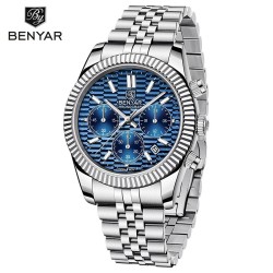 BENYAR - elegant Quartz watch - chronograph - waterproof - stainless steel - blueWatches