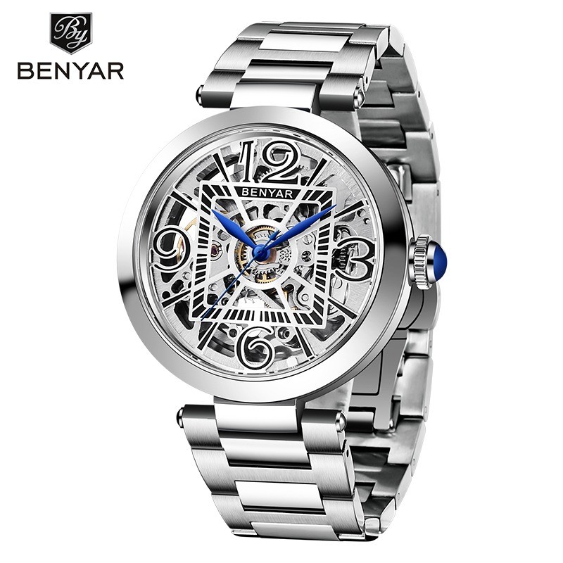 BENYAR - automatic mechanical watch - hollow-out design - stainless steel - whiteWatches