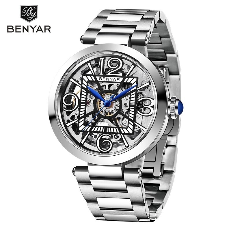 BENYAR - automatic mechanical watch - hollow-out design - stainless steel - blackWatches