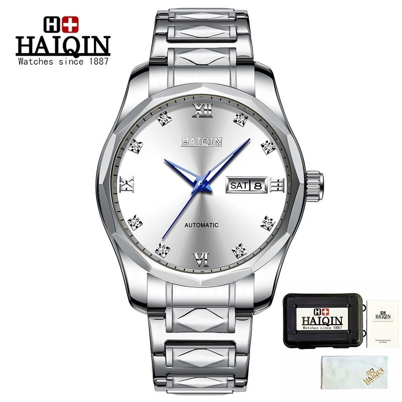 HAIQIN - mekanisk automatisk klocka - rostfritt stål - silver / vit