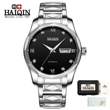 HAIQIN - mekanisk automatisk klocka - rostfritt stål - silver / svart
