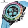 PAGANI DESIGN - mechanical sports watch - chronograph - rainbow bezel - leather strap - blueWatches