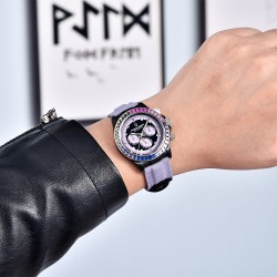 PAGANI DESIGN - mekanisk sportklocka - kronograf - regnbågsram - läderband - lila