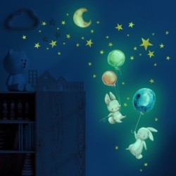Självlysande väggklistermärke - tapeter i sovrummet för barn - kanin / måne / ballonger / stjärnor