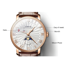 LOBINNI - luxury Quartz watch - moon phase - waterproof - stainless steel - silver / whiteWatches