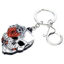 Halloween skull with roses - acrylic keychainKeyrings