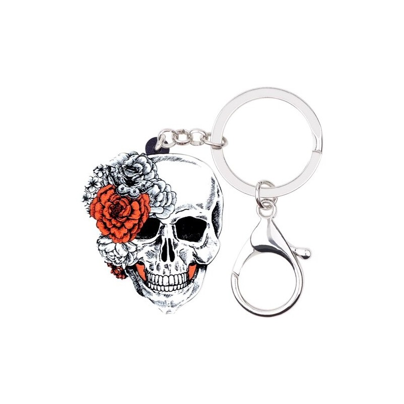 Halloween skalle med rosor - akryl nyckelring