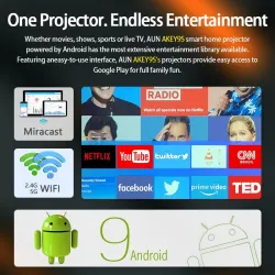 AUN AKEY9S - LED HD-projektor - Android - Bluetooth - WIFI - 4K - 1080P