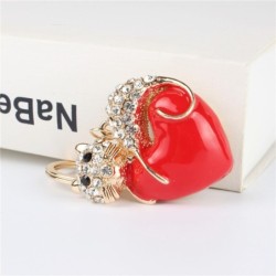Rött hjärta / kristallkatt - nyckelring