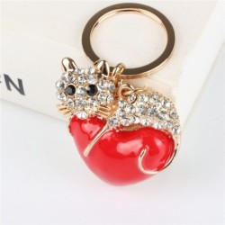 Rött hjärta / kristallkatt - nyckelring