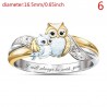 Mother owl with child - crystal ring - "I Will Always Be With You" letteringRings
