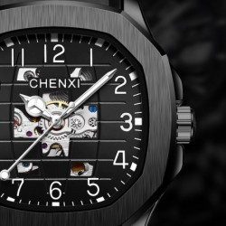 CHENXI - automatic mechanical Quartz watch - waterproof - skeleton design - blackWatches