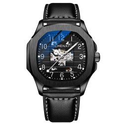 CHENXI - automatic mechanical Quartz watch - waterproof - skeleton design - blackWatches