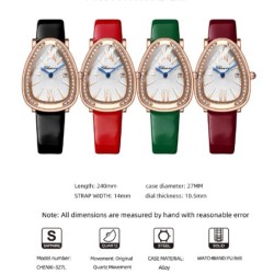 CHENXI - elegant Quartz watch with rhinestones - waterproof - leather strap - greenWatches