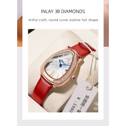 CHENXI - elegant Quartz watch with rhinestones - waterproof - leather strap - greenWatches