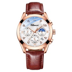 CHENXI - sports Quartz watch - waterproof - leather strap - brown / whiteWatches