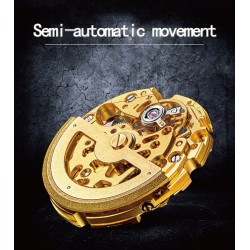 CHENXI - automatic square watch - hollow-carved design - leather strap - silver / blueWatches