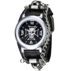Sports Quartz watch - skull / chain - punk / gothic style - leather strap