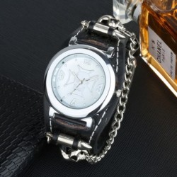 Sports Quartz watch - skull / chain - punk / gothic style - leather strapWatches