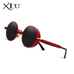 Gothic / steampunk runda solglasögon - röd lins - metallbåge - UV 400 - unisex