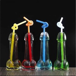 Penis shaped drinking glass - with straws / funnel - 150 ml