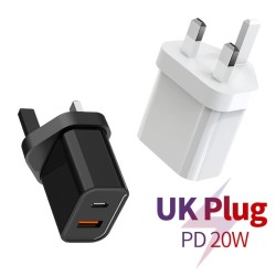 Wall charger - UK plug - type-C / USB dual ports - PD - fast charging - 20WChargers