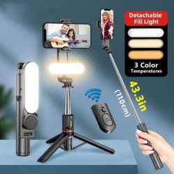 L15 - selfie stick - foldable mini tripod - with fill light - Bluetooth - remote shutter - for iOS / Android / Smartphone