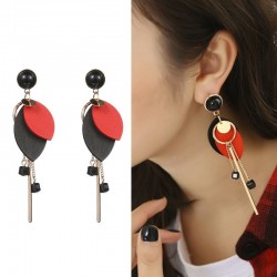 copy of Wood leaf shaped earrings - with black beads decoration
