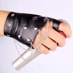 Fingerless leather glove - with rivets / chains - punk style - unisexGloves