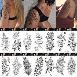Svarta blommor - tillfällig tatuering - klistermärke