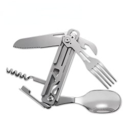 Folding stainless steel tableware - spoon / knife / bottle opener - camping / travel kitSurvival tools