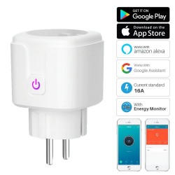 16A - WiFi - Smart stickpropp - uttag med strömenergimonitor - Alexa / Google assistent