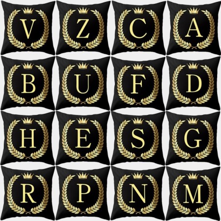 Dekorativt svart kuddfodral - gyllene alfabetbokstäver - 45 * 45 cm