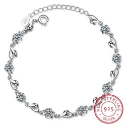 Elegant armband - zirkonblommor - hjärtan - 925 sterling silver