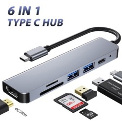6 i 1 HUB - typ-C - USB 3.0 - HDMI-kompatibel - splitter - adapter