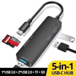5 i 1 HUB - USB 3.0 - typ-C - TF - SD - adapter - splitter